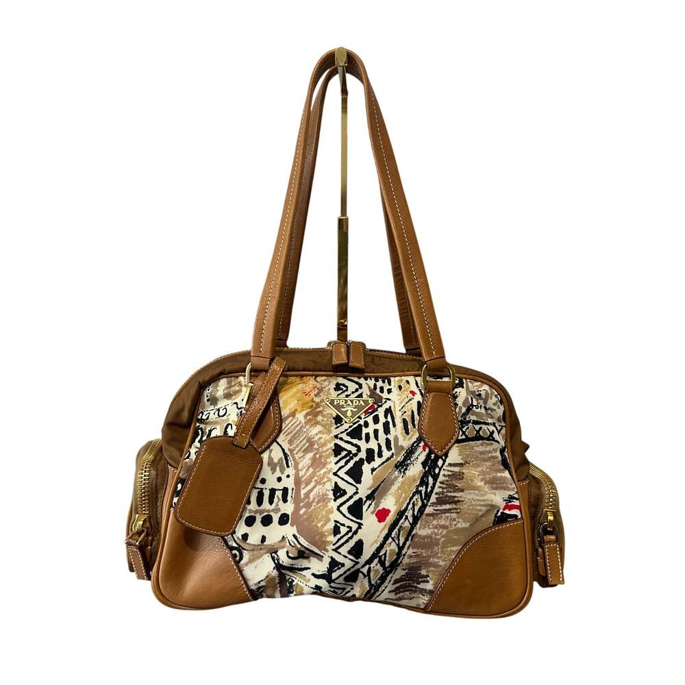 PRADA St. Venez Canapa Vintage Venice Gondola Sketch Print Bauletto Bag Satchel